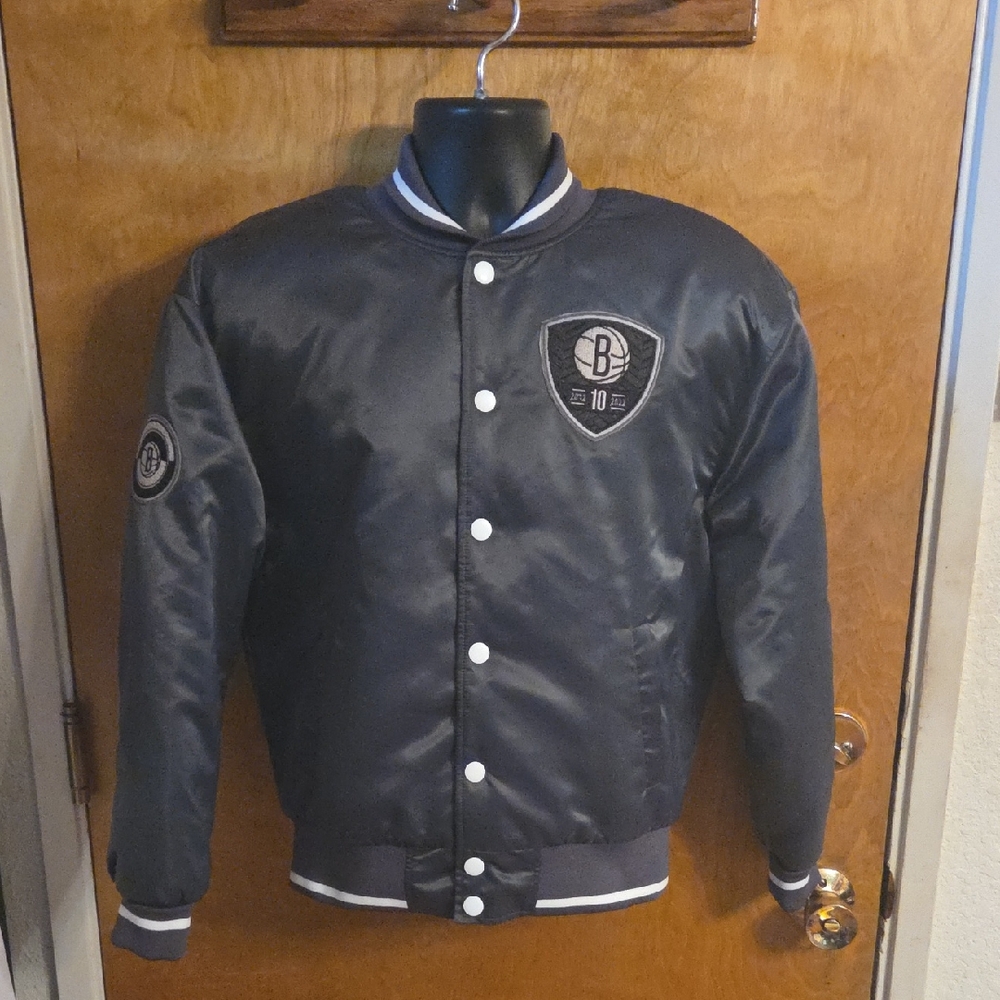 AUTHMADE Brooklyn Nets Charcoal 10th Anniversary Satin Full-Snap Baseball Jacket